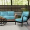 Blue Performance Pet Friendly Diamond Geometric Print Upholstery Fabric by The Yard - SKU: Belize Lagoon